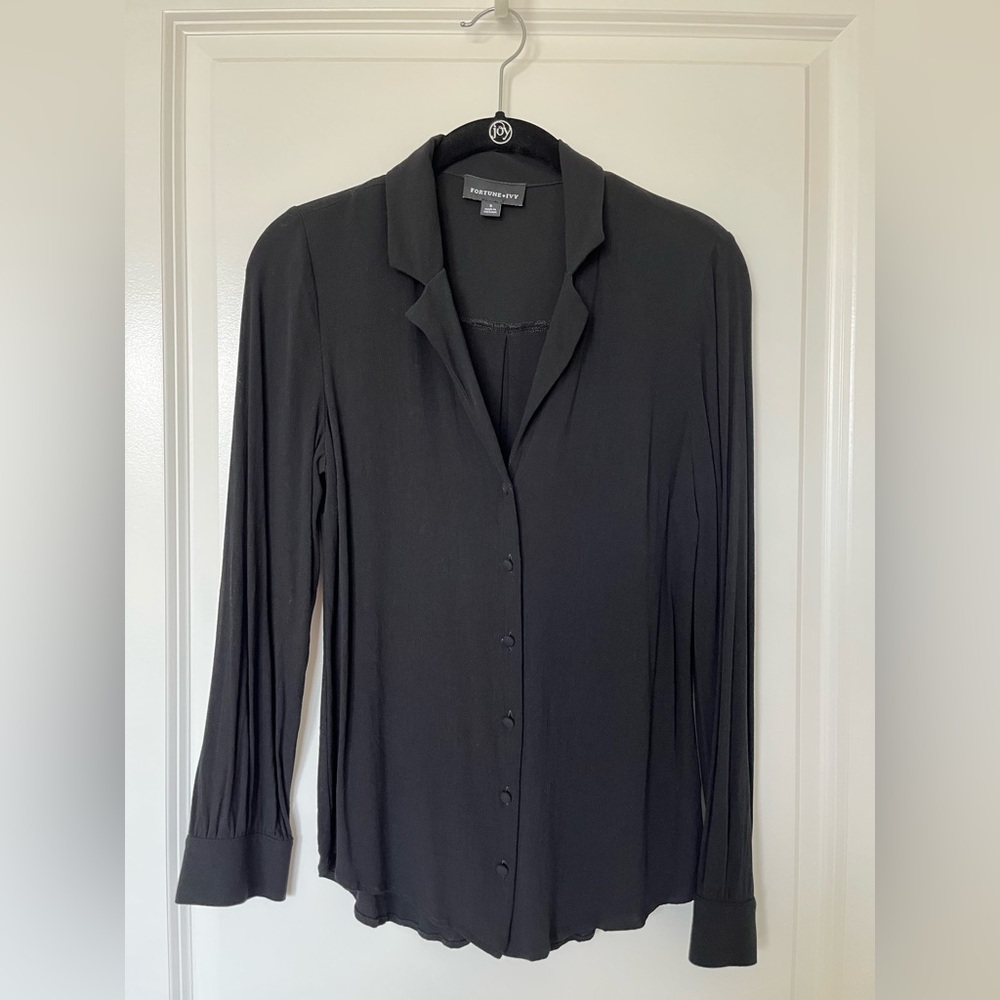 black Size S Fortune + Ivy StitchFix long-sleeve blouse